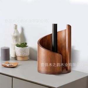 Wooden <b>Kitchen</b> <b>Paper</b> Towel Holder Round Brown Solid Wood Minimalist Design Eco Friendly Desktop Organizer - Product Image 4