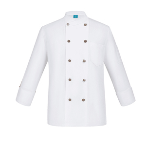 Veste de chef personnalisée à manches longues avec boutons-pression métalliques, col montant et deux poches pour la restauration et les écoles culinaires - Product Image 1
