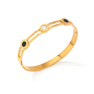 Bracciale rotondo in acciaio inossidabile nero e bianco con intaglio, gioiello alla moda - Product Image 1