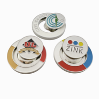 Marqueur de balle de golf personnalisé en alliage de zinc et fer avec placage nickel brillant, clip pour chapeau, base de 35 mm, hauteur de 24 mm, 42 g