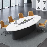 Table de conférence ovale moderne en bambou avec boîte de rangement pour câbles pour bureau