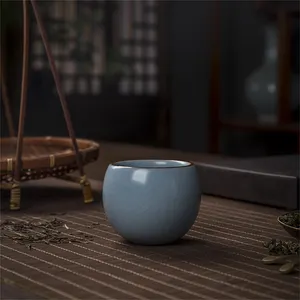 Handmade Tea Set Kung Fu Tea Cup Owner Sample Tea Cup Chinese Style Pure Manual Ru Porcelain Cup