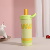Vaso Térmico Portátil Personalizado con Asa, Doble Compartimento, de Acero Inoxidable 316, con Pajita, Diseño Creativo y Colorido para Chicas