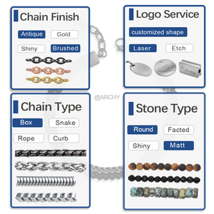 Мужской Регулируемый набор для браслетов ручной работы Плетеные бусины из нержавеющей стали с золотым покрытием очарование черепа подарочные украшения - Product Image 3