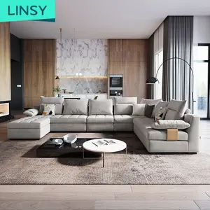 Linsy High Quality Luxury Modern Italian U Shaped Sectional Sofa Set Designs Couch Furniture Living Room Sofas 996