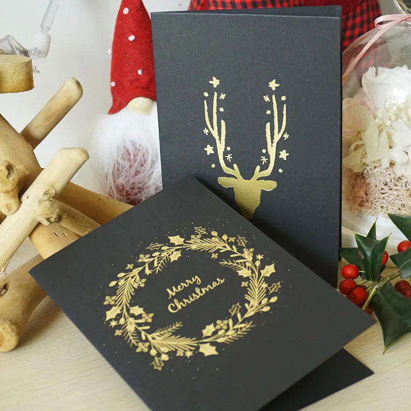 封筒付きのお祝いの休日の精神のための卸売カスタマイズされた休日の黒いグリーティングカードバルククリスマスカードセット