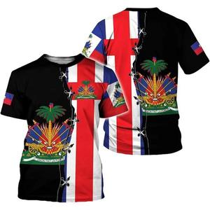 T-Shirt Personalizzata all'Ingrosso con Bandiera Haitiana in Poliestere a Maniche Corte per <span class=keywords><strong>Uomo</strong></span> e <span class=keywords><strong>Donna</strong></span> - Product Image 3