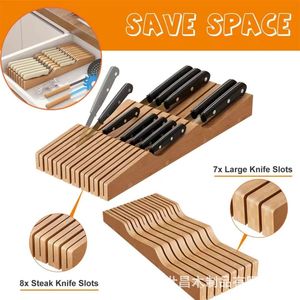 Bamboo Knife Rack 10 Pcs Capacity <b>Desktop</b> Storage Organizer Wooden Knife Holder <b>Shelf</b> Kitchen Utensil Drawer Divider - Product Image 4