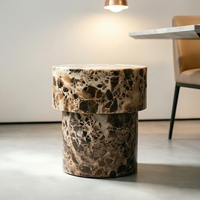 Table d'appoint cylindrique de style luxueux en marbre Emperador brun foncé pour salon, salle à manger, café, meubles de luxe