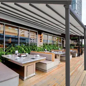 알루미늄 Pergola 전망대 조절 지붕 야외 Pvc 패브릭 금속 Pergola 개폐식 지붕 6X6M 천막 Pergola