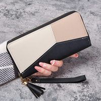 Dompet Ritsleting Portabel Modis Dompet Panjang Wanita Tas Tangan Dompet Koin Tempat Kartu Lapisan PVC Dompet Kulit PU