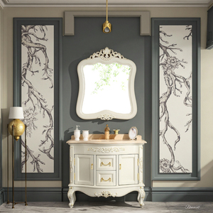 Stile europeo massello <span class=keywords><strong>antico</strong></span> legno di quercia bagno <span class=keywords><strong>lavabo</strong></span> <span class=keywords><strong>lavabo</strong></span> da pavimento con finitura oro specchio <span class=keywords><strong>antico</strong></span> Design moderno - Product Image 1