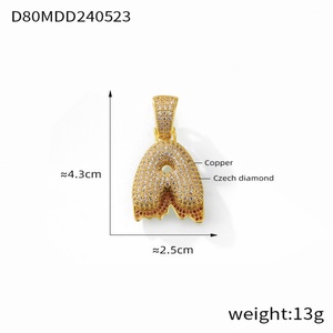 Collar con Letra Inicial de Globo Chapado en Oro 2025 de Gran Venta, con Circonitas Cúbicas Iced Out, para Regalo - Product Image 3