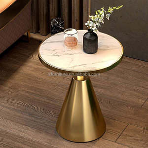 Table d'appoint ronde de style italien moderne en ardoise et métal doré pour salon, meubles de maison - Product Image 5