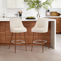 Tabouret de bar au design moderne élégant, vente en gros, velours, comptoir haut avec dossier pour salle à manger, maison, hôtel, fabrication artisanale, matériau en tissu