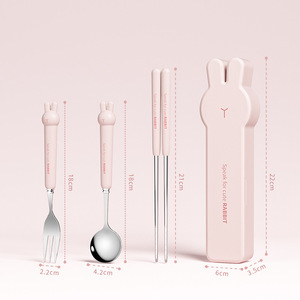 Joli ensemble de couverts pour enfants voyage mignon lapin baguettes cuillère et fourchette ensemble de couverts en acier inoxydable pour les enfants - Product Image 3