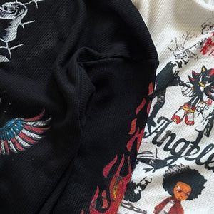 厚重短款保暖针织定制棉质数码印花华夫格长袖T恤 - Product Image 3