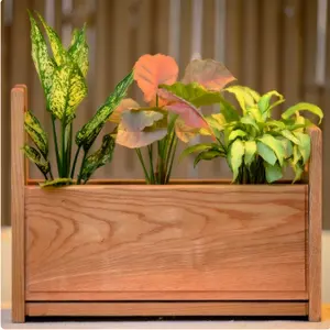Macetas de jardín con textura de madera al por mayor para flores, caja Rectangular, macetas para plantas de jardín al aire libre