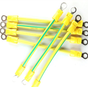 带环形端子的黄/绿接地电缆组件，绝缘接地跳线线束，定制长度和规格 - Product Image 1