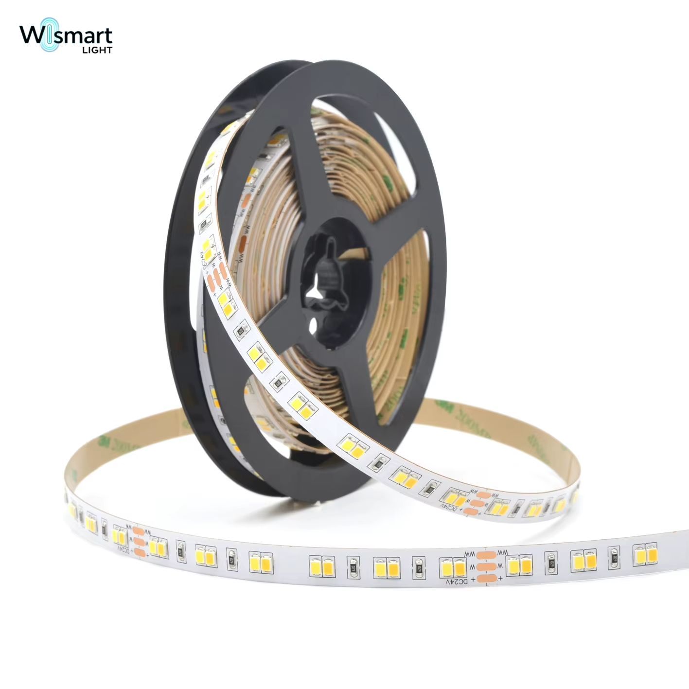 Smart Tunable White LED Strip Light 12V/24V CCT Adjustable 2700K-6500K SMD2835 120LEDs/m CRI90 Warm White Daylight Flexible Tape