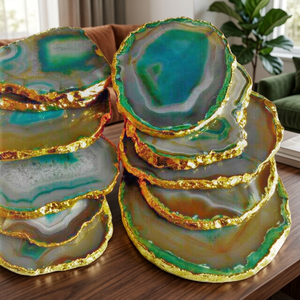 Posavasos de piedra de cuarzo natural al por mayor, tazas de café y té verde hechas a mano, cristales de borde dorado, rocas de Reiki, mascota de piedras preciosas - Product Image 2