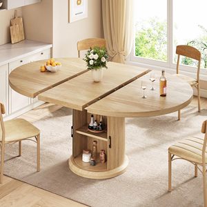 Table à manger ronde extensible en bois SENYU 63'' moderne et peu encombrante avec base sur piédestal pour la maison - Product Image 1