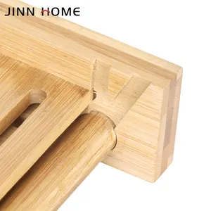 Jinn Home Foldable Bamboo Bowl Drain Rack Wooden Plates Storage Rack Crafts