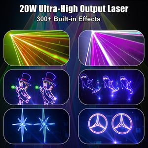 แสงเลเซอร์แอนิเมชั่นสีสันสดใส 20W DMX สำหรับดีเจ ดิสโก้ ไนท์คลับ แสงเวที 300 เอฟเฟกต์ ILDA ควบคุมด้วยเสียง สำหรับงานปาร์ตี้ แสงแสดงสด - Product Image 3