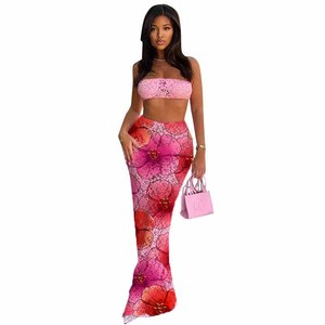 Summer New Sexy Lace Camisole Top High Waist See-Through Long Dress Women's 2 Piece <b>Set</b> Fashion - Product Image 1