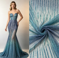 Türkisfarbener Ombre-Netzstoff mit Feder-Stickerei und Pailletten in Mehrfarbigem Design, Schneller Versand, Dubai Saudi USA Europa Abendkleidung