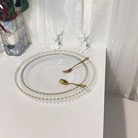 Assiettes de présentation en plastique perlé doré de 13 pouces Vaisselle Assiettes à dîner Décoration de mariage Assiette de présentation en plastique transparent pour fête