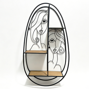 Étagère murale ovale en fer avec motif abstrait de visage, support mural à 3 niveaux pour pots de fleurs, pour salon et entrée - Product Image 3