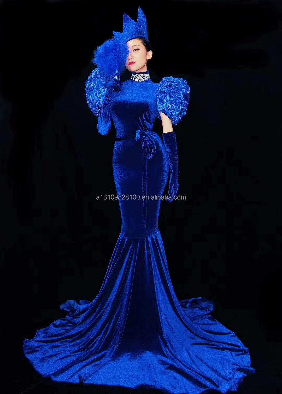 Retro Blue Velvet Party Sexy Long Dress Host Model Evening Dress Costume| Alibaba.com Retro Blue Velvet Party Sexy Long Dress Host Model Evening Dress Costume| Alibaba.com
