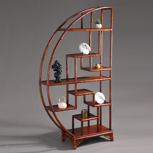 Chinese Classical Red <b>Bamboo</b> Bookshelf Semicircle Full Circle Multifunction Tea Room Living Room <b>Screen</b> Partition - Product Image 3