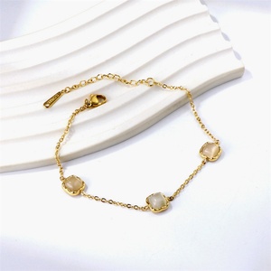 Bracelet en gros avec pendentif en pierres précieuses, plaqué or, breloque carrée en opale, bijoux pour femmes - Product Image 4