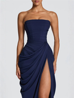 Robe longue de soirée de luxe jaune pour femme, bustier, froncée, drapée, à fente haute, sexy et chic, style international