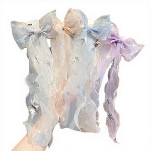 Yoly – Grandes pinces à cheveux mignonnes de 15,5 cm avec nœud en dentelle, long ruban en maille, épingle à cheveux flocon de neige, accessoires de mode pour femmes - Product Image 4