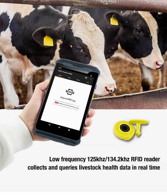 Android 14 IP67 Rugged PDA 125Khz 134.2khz FDX/HDX LF RFID Reader for Farm Animal Ear Tag Reading Rfid Pda