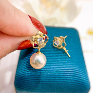 Accesorios de Plata S925 para DIY, Bandeja Vacía con Diseño de Flor para Joyería, Aretes, Cuentas de 8-10mm, Categoría de Producto: Aretes de Perlas-20928 - Product Image 2