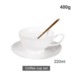 Ceramic Supplier Bulk Custom Logo Minimalist Pure White Gold Rim Bone China Tea Coffee Cup And Saucer Set For Afternoon Tea