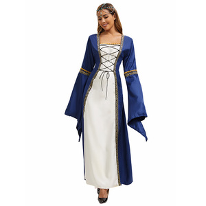 Robe longue de style européen à col carré, manches évasées, robe gothique médiévale, robe de soirée grande taille pour femmes, costume de danse - Product Image 2