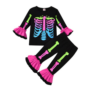 New Kids Clothing Set Halloween Elements Printed Long Sleeve Top Flare Pants 2 Pcs Suit Halloween <strong>Costume</strong> <strong>for</strong> <strong>Children</strong> Girls - Product Image 1