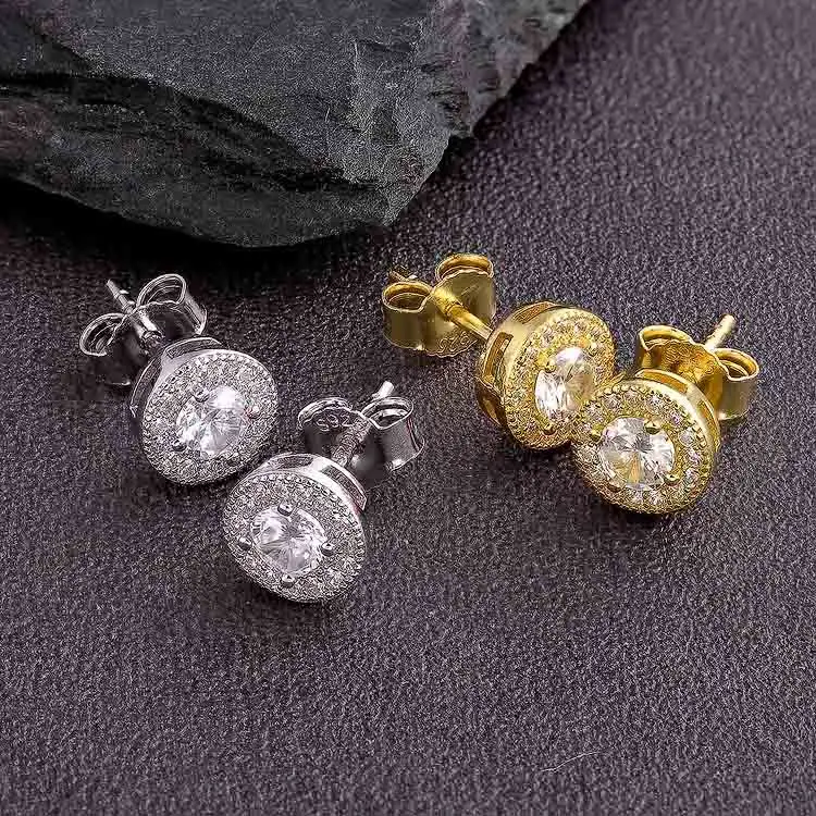 Livraison gratuite S925 bijoux de boucles d'oreilles en or 14 carats 5A CZ zircon cubique hommes boucles d'oreilles en argent sterling 925 pour hommes femmes