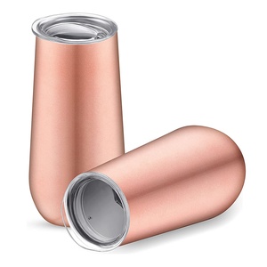 Double Wall Steel Stemless Stainless Glasses Tazas Rose Gold Wine Tumbler and <strong>Wholesale</strong> Insulated <strong>Champagne</strong> <strong>Flutes</strong> - Product Image 2