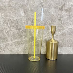 Vasos de agua de plástico duro transparente de una sola capa, creativos, portátiles, de 16 oz, con tapa y pajita. - Product Image 4