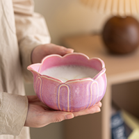 Bol à matcha en céramique en forme de fleur de lotus, fait main en porcelaine, élégant, avec glaçure flambe, pour cérémonie du thé matcha, avec bec verseur