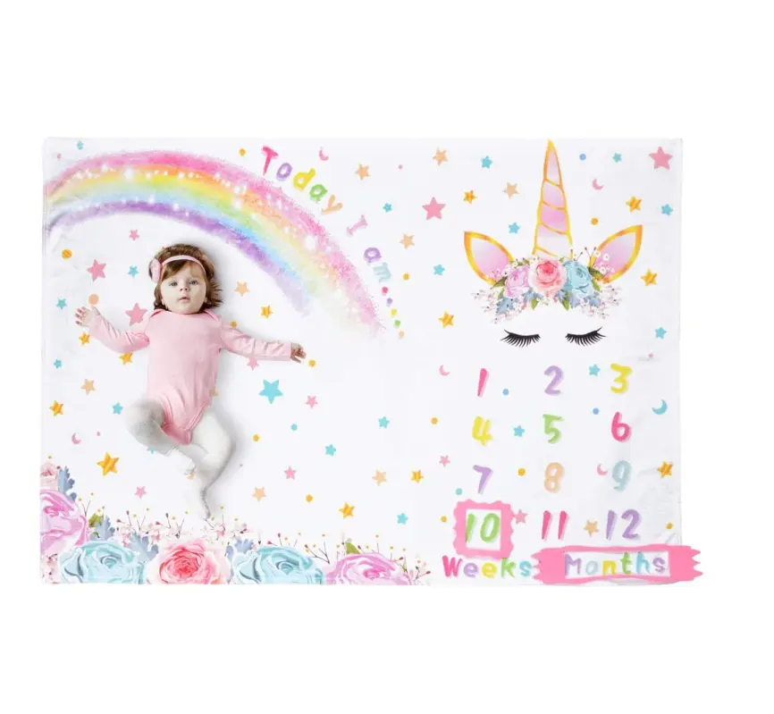 Print Custom Photography Backdrop For New Born Unicorn Baby Monthly Milestone Blanket With Accessories