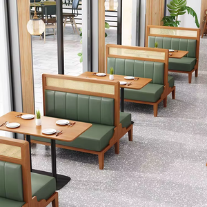 Chaise de restaurant moderne de haute qualité chaise de café en bois avec accoudoir coussin en cuir siège de cabine chaise en rotin et ensemble de table - Product Image 5