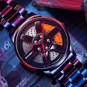Reloj de cuarzo para hombre con diseño de llanta de coche, moda casual para comercio exterior, con caja redonda, esfera de cristal y cierre de hebilla. - Product Image 2