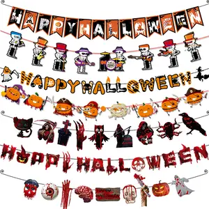 Cờ sinh nhật kéo cờ trang trí trên chuỗi Halloween Tiệc kinh dị dơi ma trang trí thư